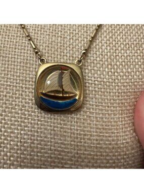 J.Crew Gold Necklace W/ Sailboat Pendant Nautical Theme Lobster Clasp 29" Chain